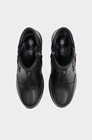 Hakiki Deri Fermuarlı Kadın Bot 