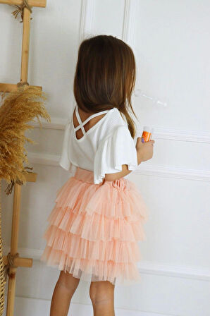 Yavruağzı Tütü Etek, Beyaz Tişört İkili Takım