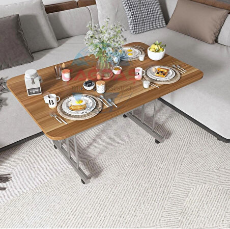 METAL AYAKLI TEKERLEKLİ EKONOMİK ORTA SEHPA 70 x 110 cm – KAHVERENGİ
