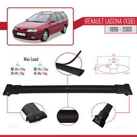 Renault Laguna (X56) SW 1996-2000 Arası ile Uyumlu FLY Model Ara Atkı Tavan Barı Siyah 2 Adet