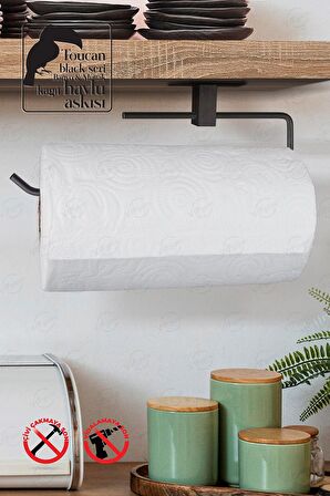 Kağıt Rulo Havluluk, Peçetelik, Yapışkanlı Tasarım, Banyo Askısı / Siyah