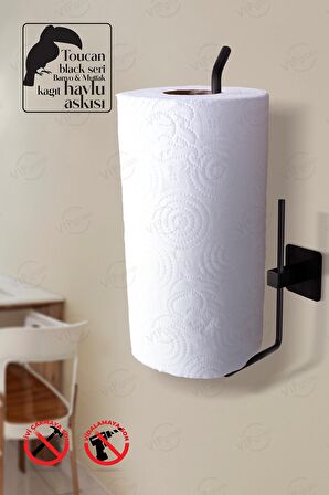 Kağıt Rulo Havluluk, Peçetelik, Yapışkanlı Tasarım, Banyo Askısı / Siyah
