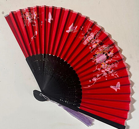 Yelpaze Kırmızı Bambu Kumaş A554