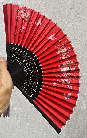 Yelpaze Kırmızı Bambu Kumaş A554