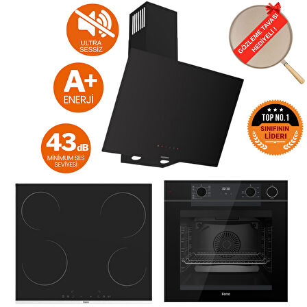 Ferre FryArt&Buharlı Gesto Sessiz Davlumbaz Elektrikli Siyah Ank. Set (D077-SA + MS261 + QEP64CS)