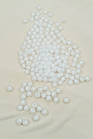 Yuvarlak Boncuk İçten Boncuklu Bileklik Çanta Boncuğu 8 mm 50 gr Beyaz - BNC470