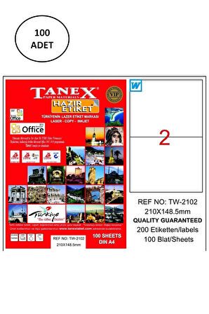 Tanex Tw-2102 Lazer Etiket 210X148 Mm 100 Lü