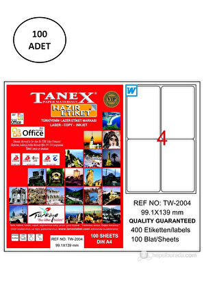 Tanex Tw-2004 Lazer Etiket 99X139 Mm 100 Adet