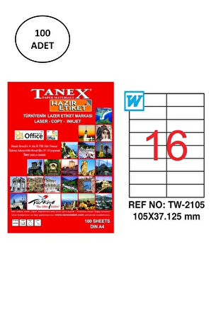 Tanex Tw-2105 Lazer Etiket 105X37 Mm 100 Lü