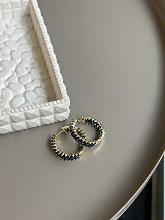 Taşlı Halka Küpe - Lacivert