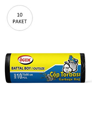 Battal Boy Çöp Torbası 75 x 90 cm 10 Lu Rulo x 10 Paket = 100 Adet (Siyah)