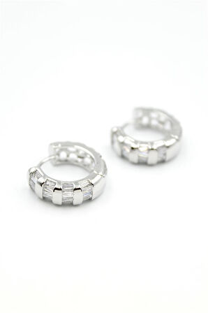 Taşlı Halka Küpe - Gümüş