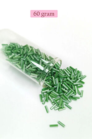 Uzun Boru Kesme Boncuk Çap 2mm Uzunluk 10 mm - 60 Gram - Yeşil Beyaz - BNC286