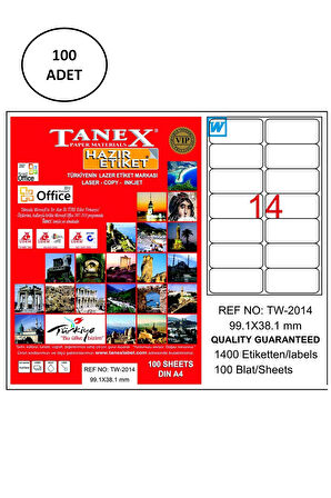 Tanex Tw-2014 Lazer Etiket 99X38 Mm 100 Adet