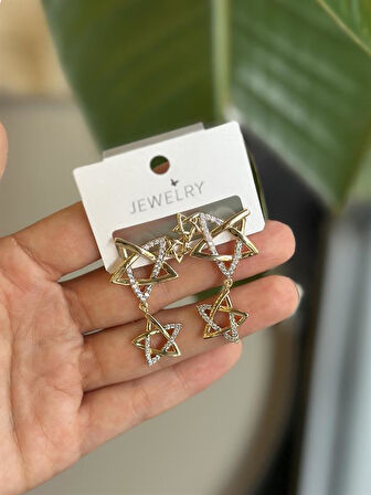 Sallantılı Yıldız Küpe - Altın