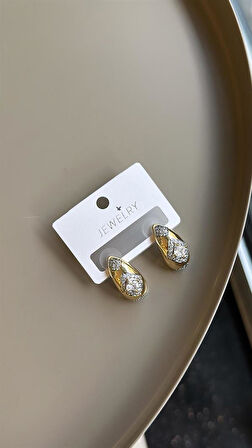 Taşlı Damla Küpe - Altın