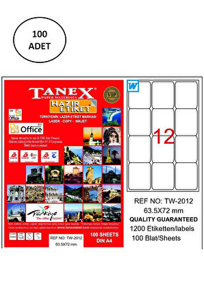 Tanex Tw-2012 Lazer Etiket 63X72 Mm 100 Adet