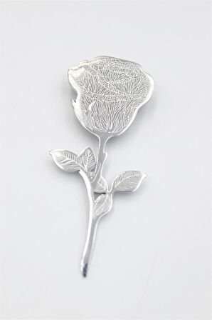 Çelik Gül Broş - Gümüş