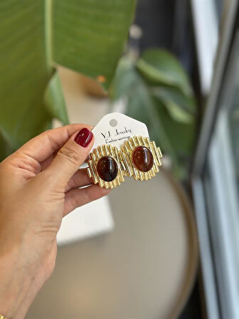 Taşlı Küpe - Kahverengi