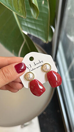 Taşlı Küpe - Kırmızı