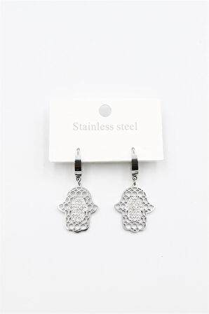 Taşlı Fatıma Eli Küpe - Gümüş