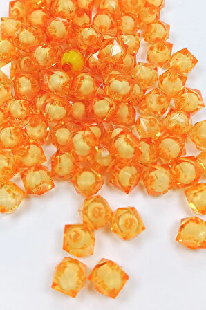 Küp Boncuk İçten Boncuklu Bileklik Çanta Boncuğu 10 mm 50 gr Turuncu - BNC452