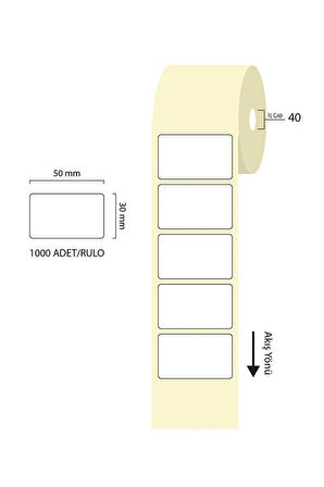 Tanex 50x30mm Eco Termal Etiket 1 Li 40mm Çap 1000 Li