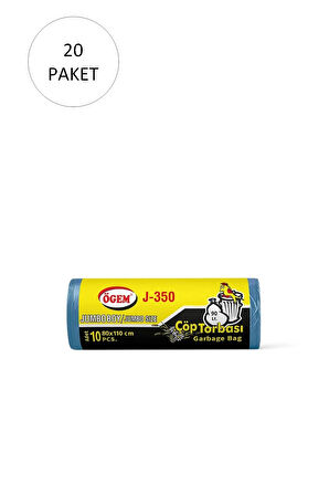 J-350 Jumbo Boy Çöp Torbası 80 x 110 cm 10 Lu Rulo x 20 Paket = 200 Adet (Mavi)