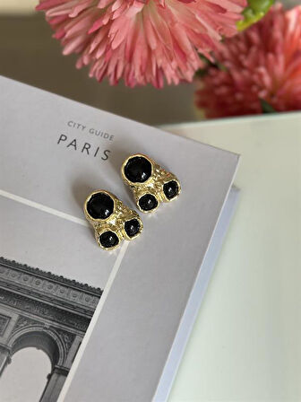 Taşlı Küpe - Siyah