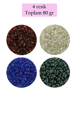 Dökme Cam Kum Boncuk (8/0) 3 mm - 4 Renk - Toplam 80 Gram - BNC420
