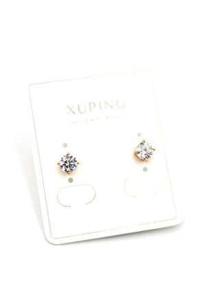 Orta Boy Tek Taş Küpe - Altın