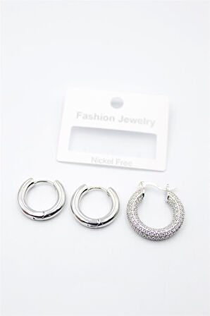 3'lü Halka Küpe - Gümüş