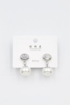 İncili Taşlı Küpe - Gümüş