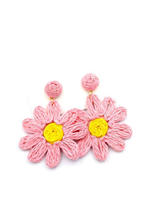 Papatya Hasır Küpe - Pembe