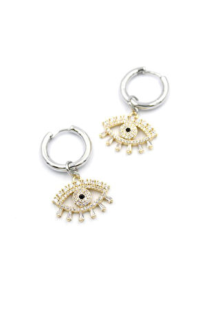 Zirkon Taşlı Göz Halka Küpe - Altın