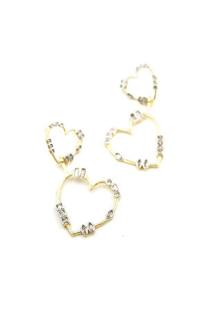 Taşlı Kalp Küpe - Altın