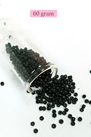 Dökme Cam Kum Boncuk (8/0) 3 mm - 60 Gram - Parlak Siyah - BNC211