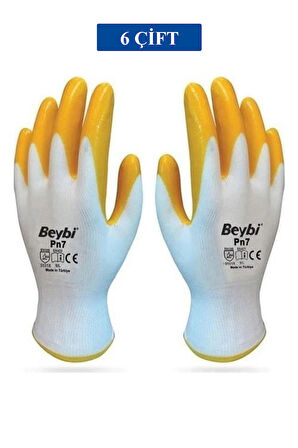 Pn7 Sarı Iş Eldiveni Polyester Örme Nitril Beybi No:10 Royaleks Group - 6 Çift