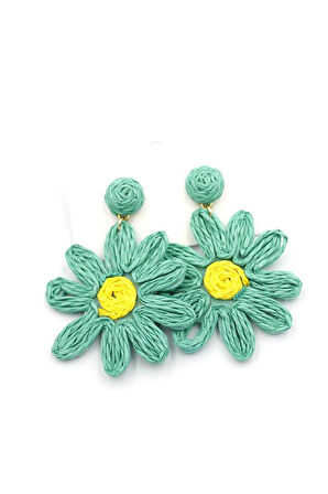 Papatya Hasır Küpe - Turkuaz