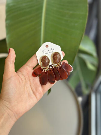 Sallantılı Taşlı Küpe - Bordo