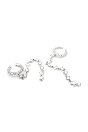 2'li Taşlı Kıkırdak Küpe - Gümüş