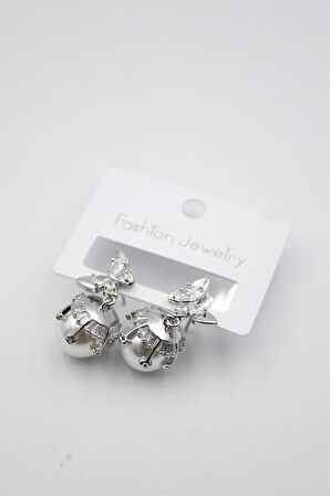 İnci Kelebek Küpe - Gümüş