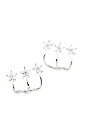 Üçlü Çiçek Küpe - Gümüş