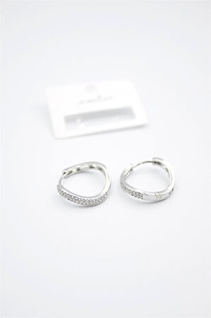 Taşlı Halka Küpe - Gümüş