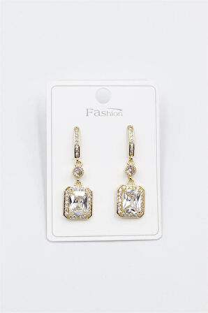 Taşlı Baget Küpe - Altın