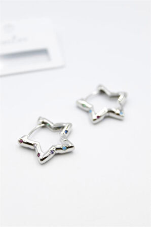 Taşlı Yıldız Küpe - Gümüş