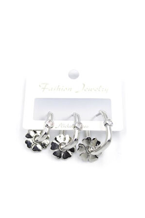 3'lü Çiçek Küpe - Gümüş