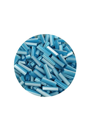 Uzun Boru Kesme Boncuk Çap 2mm Uzunluk 10 mm - 60 Gram - Açık Mavi Beyaz - BNC279