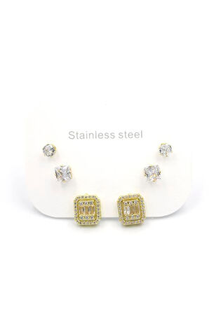 Çoklu Taşlı Küpe - Altın