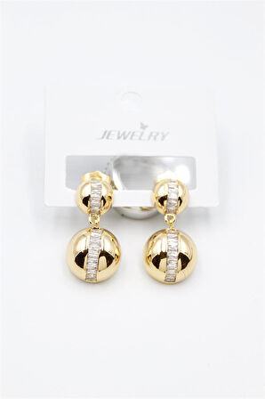 Baget Taşlı Küpe - Altın